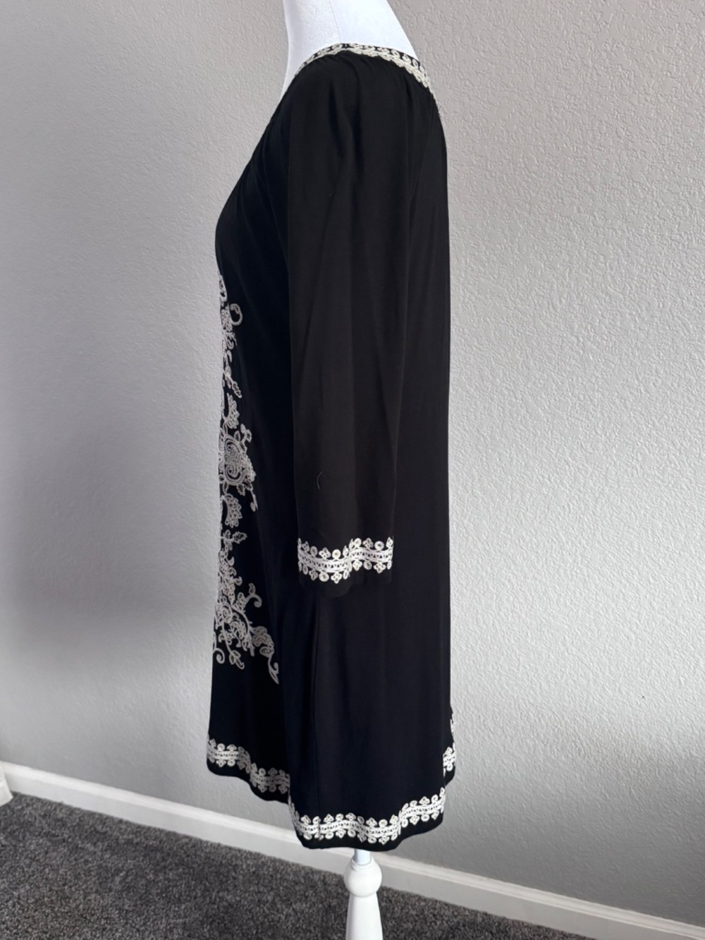 INC International Concepts Black Boho Embroidered Tunic Dress Size Large - Picture 5 of 12
